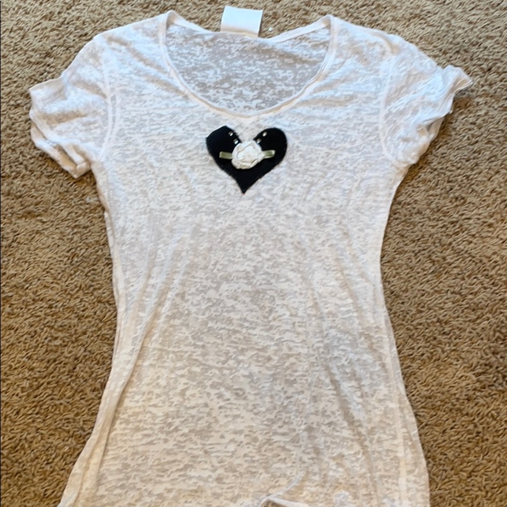 White burnout tshirt with cute embellishment